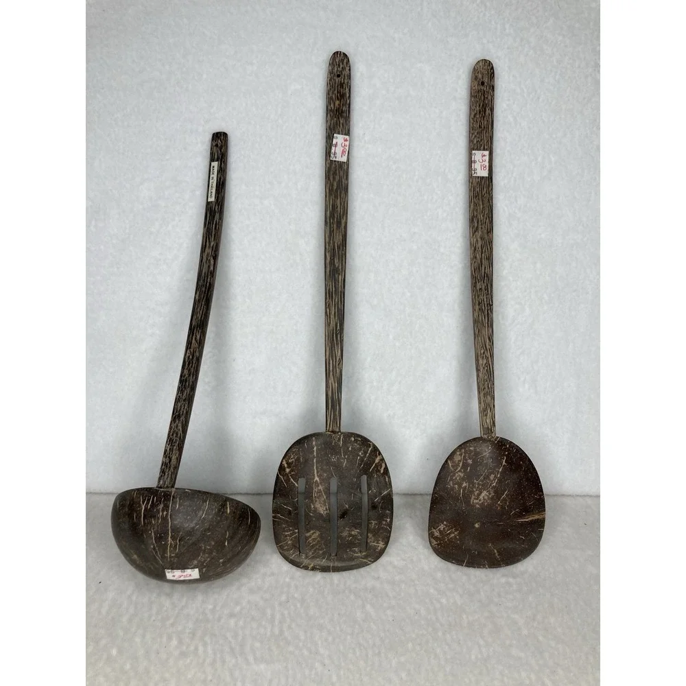 Handmade Thailand Coconut Shell Kitchen Utensil Set Ladle Slotted Turner Spatula
